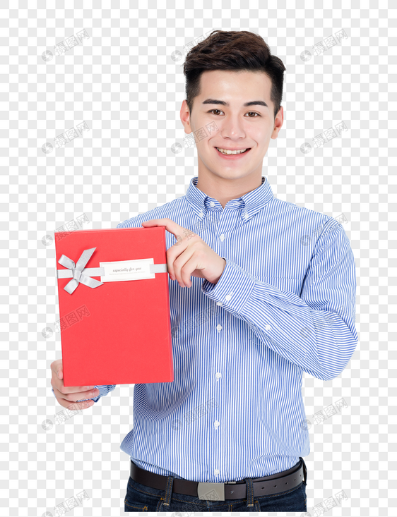 年轻男子手拿礼物盒图片图片