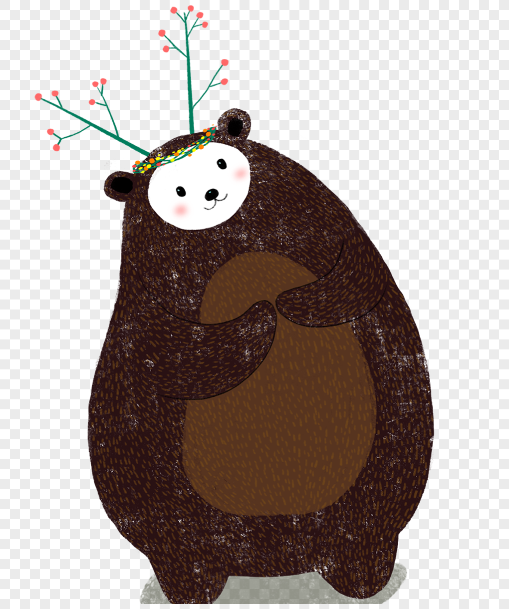 图片 素材 手绘/卡通元素 手绘头上插着鲜花的熊.