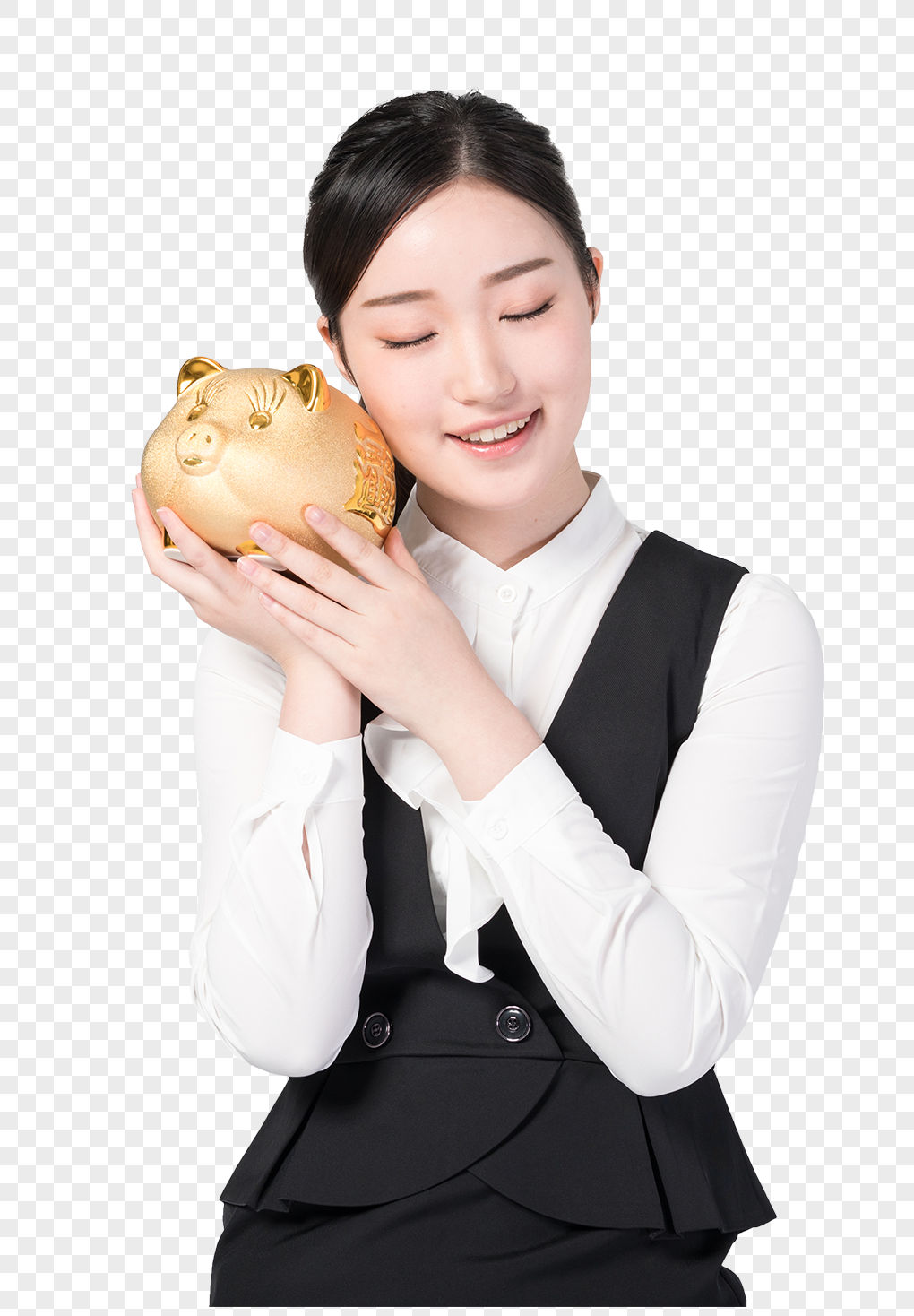 投资理财银行职业女性手拿储蓄罐图片