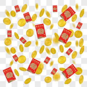 红包金币雨金黄色金币红包元素免费下载高清图片