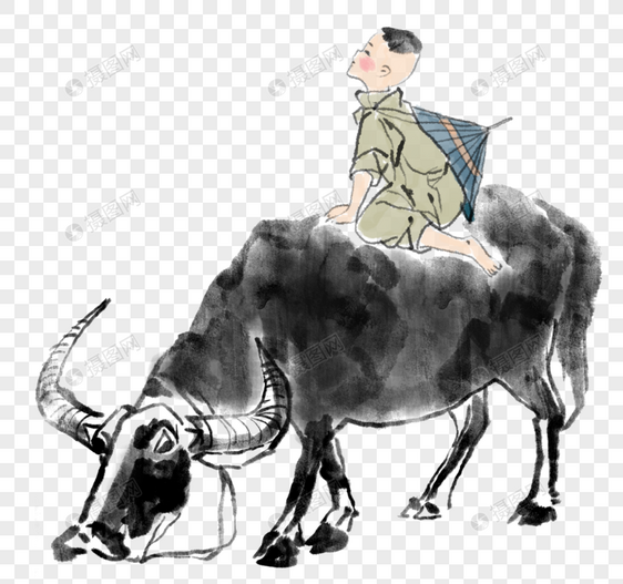 骑在牛背上的男孩