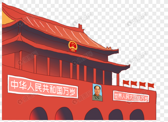 建党节漫画天安门建筑元素图片