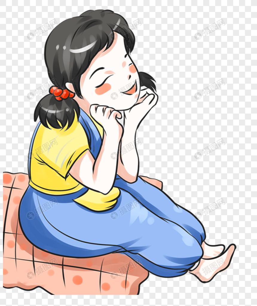 坐在地毯上托脸的女孩