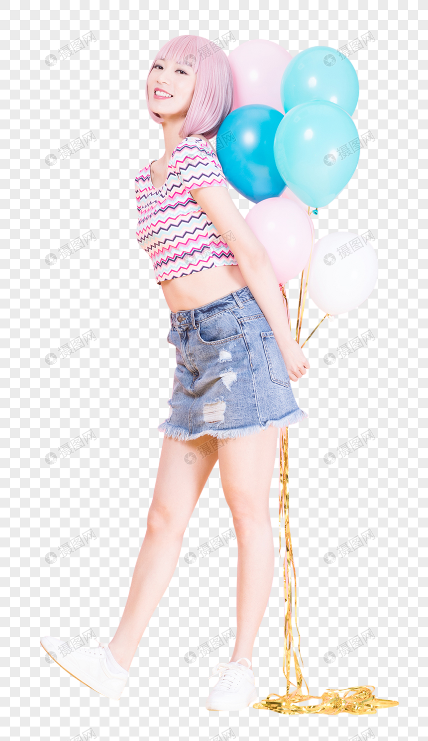 手拿气球的时尚创意女性图片图片
