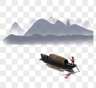 中国风风景群山 渔船图片