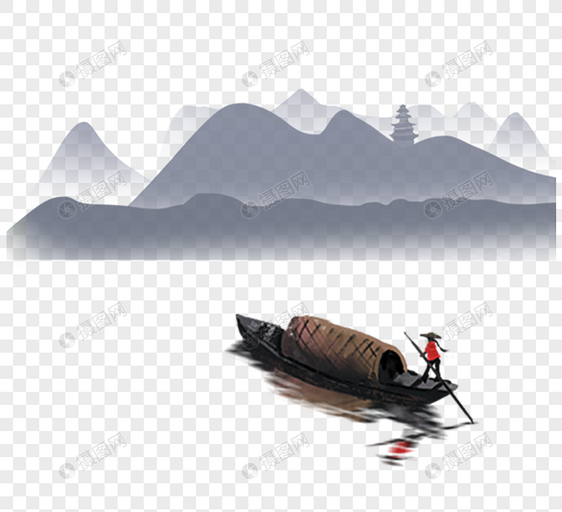 中国风风景群山 渔船图片