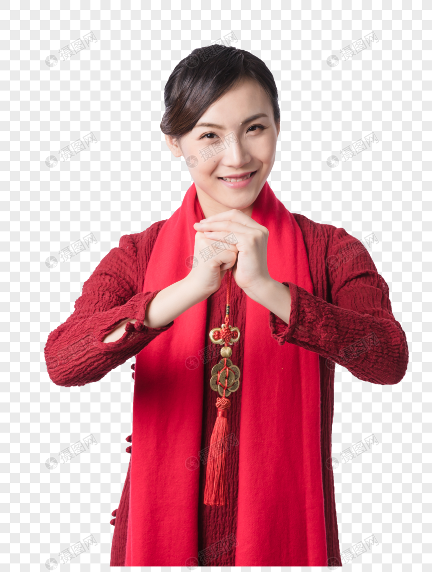 新春汉服美女手拿挂饰拜年免扣人物