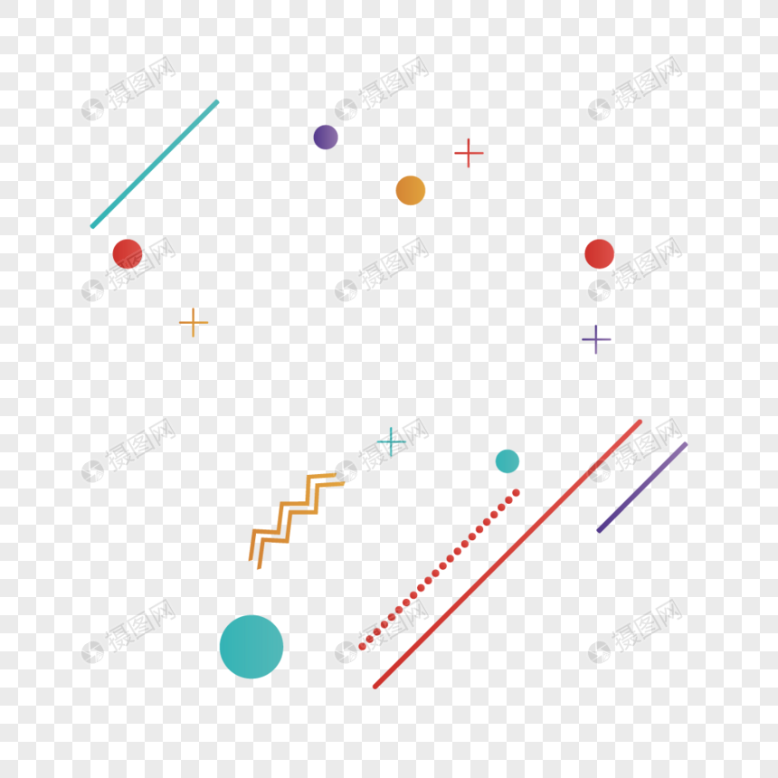 孟菲斯风格线条彩球几何元素图片
