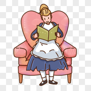 沙发上看书的女仆图片