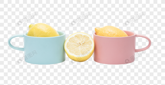 蓝色粉色茶缸柠檬果免抠图元素图片