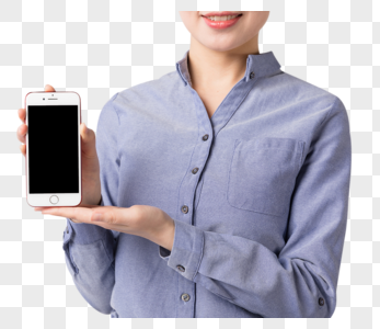 商务女性手持手机展示动作图片图片