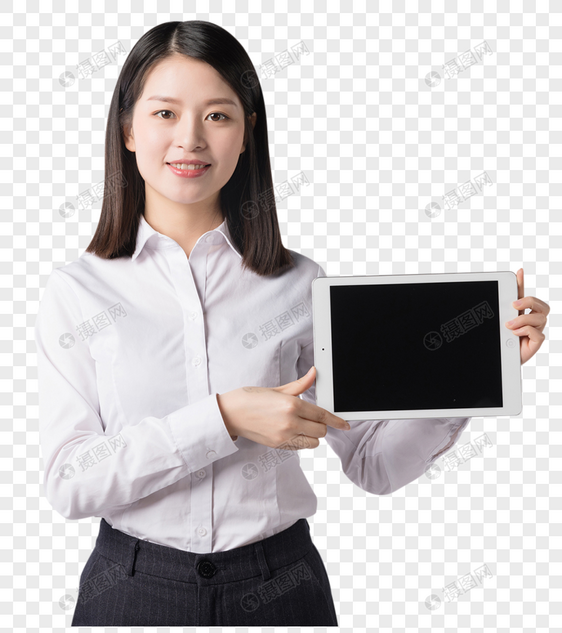 职场女性手拿平板电脑展图片