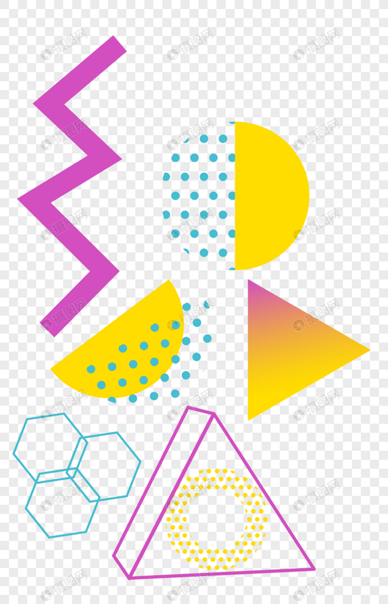 波普孟菲斯风格线条点线面不规则几何形状素材图片