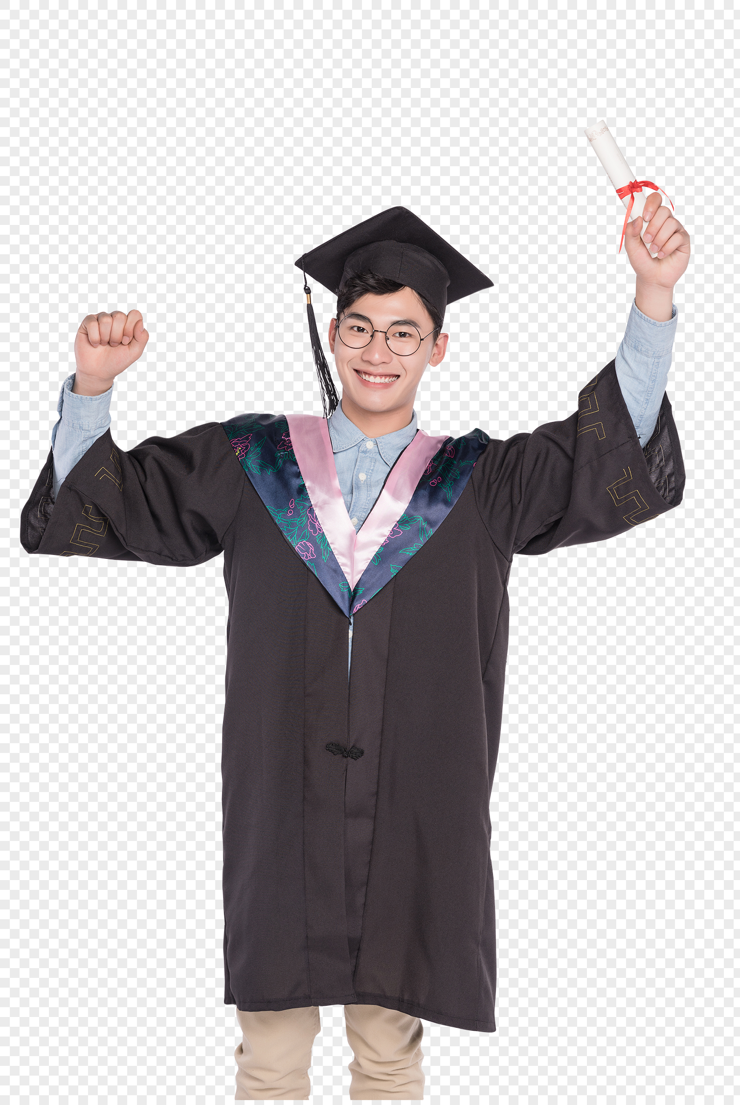 穿着学士服拿毕业证书的学生元素素材png格式_设计素材免费下载_vrf