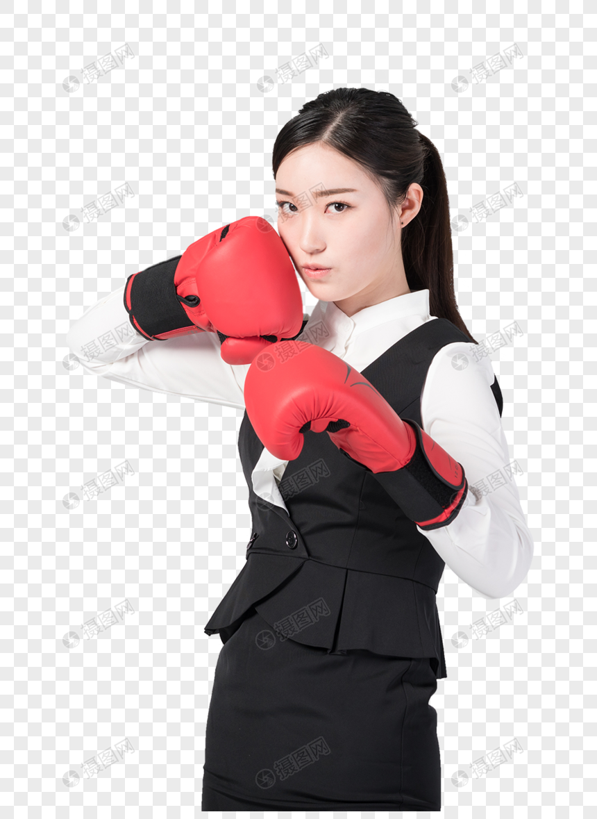 戴着拳击手套的职场女性图片