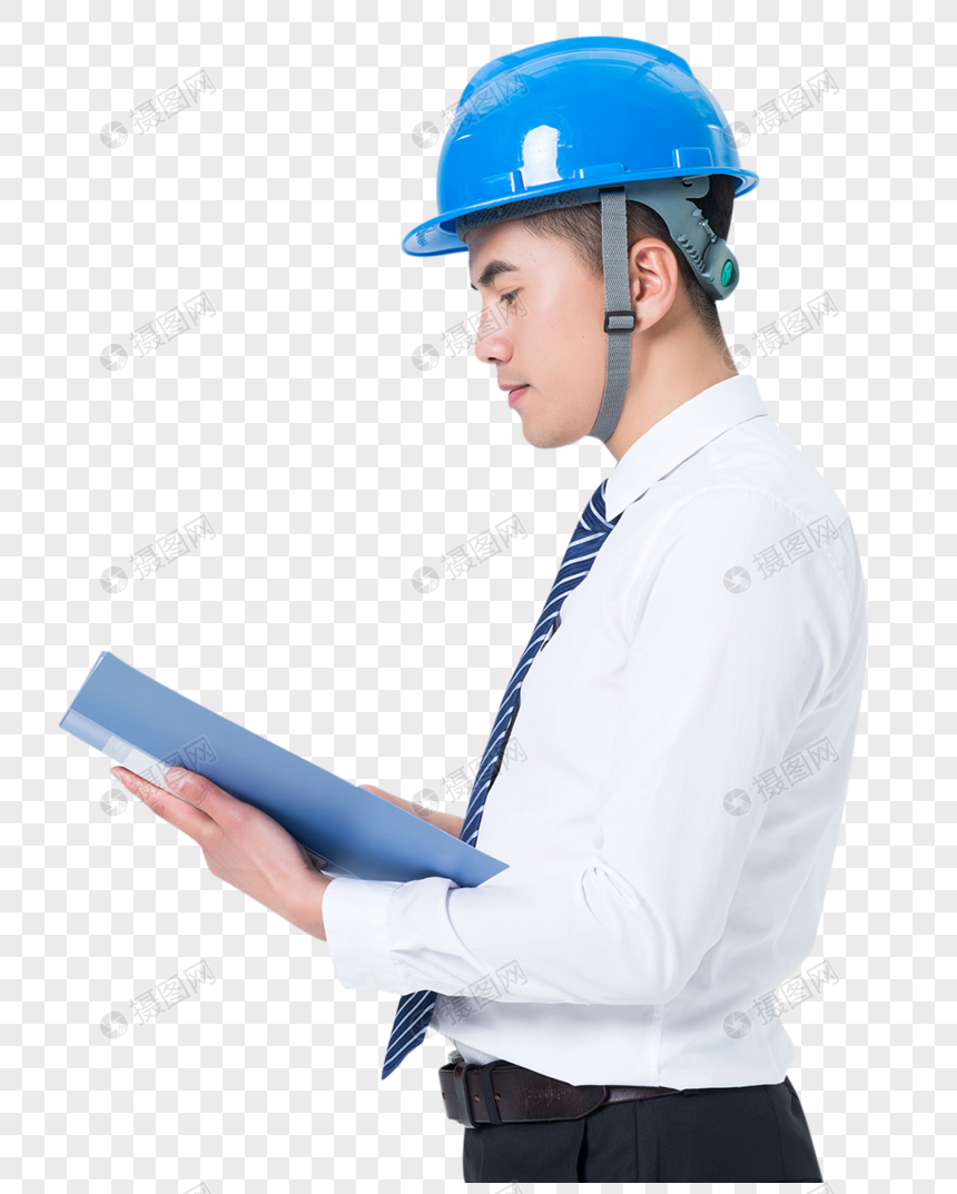 手拿文件夹戴安全帽的工程师图片