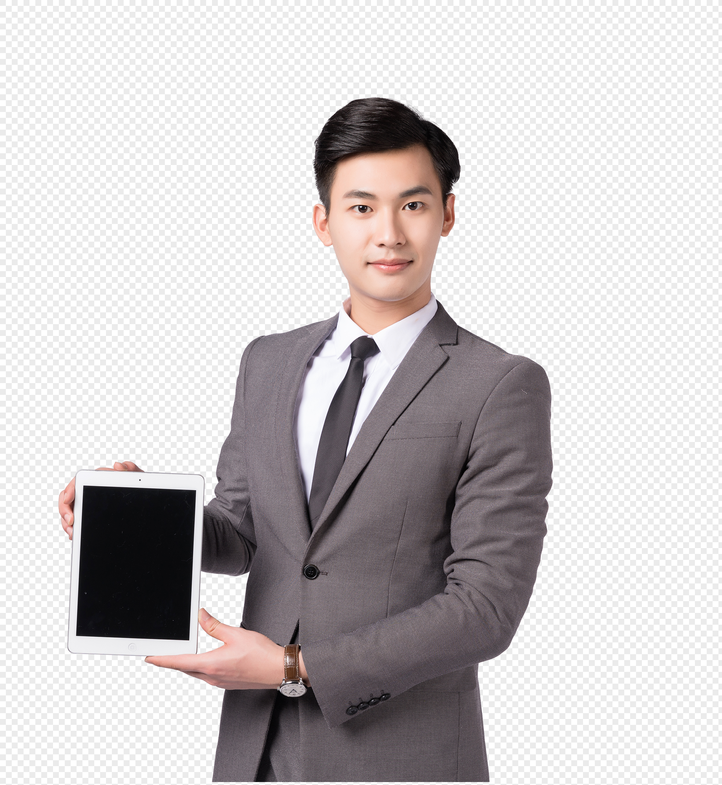 商务人士手拿平板样机展示图片