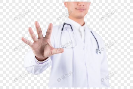 穿白大褂的医生的手部动作特写图片