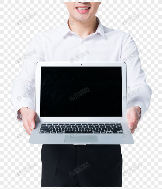 商务男士手托笔记本电脑展示图片图片