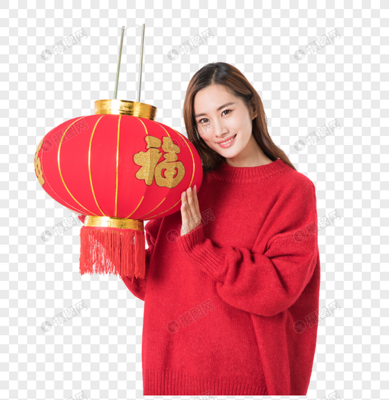 提着红灯笼的年轻女性图片