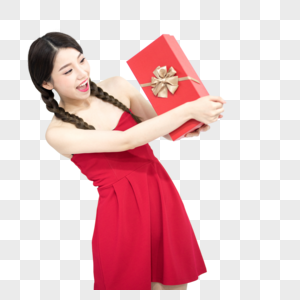 抱着礼盒的年轻女性高清图片