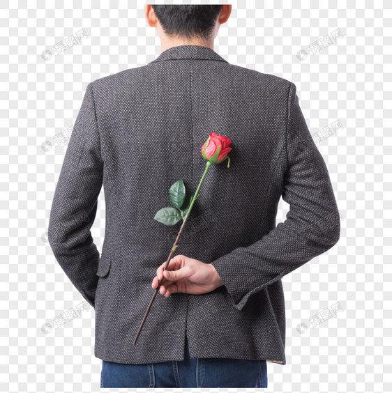 手拿玫瑰花的男性背影