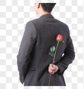 手拿玫瑰花的男性背影图片素材