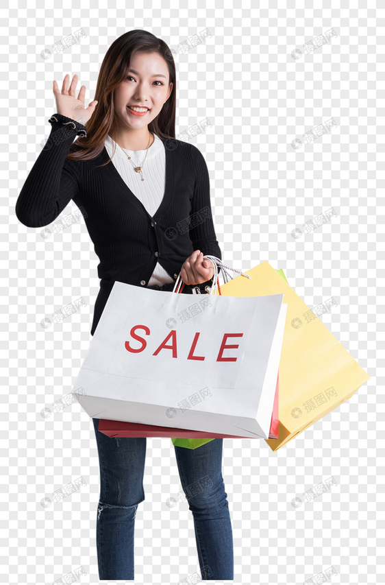 打折促销疯狂购物的年轻美女图片