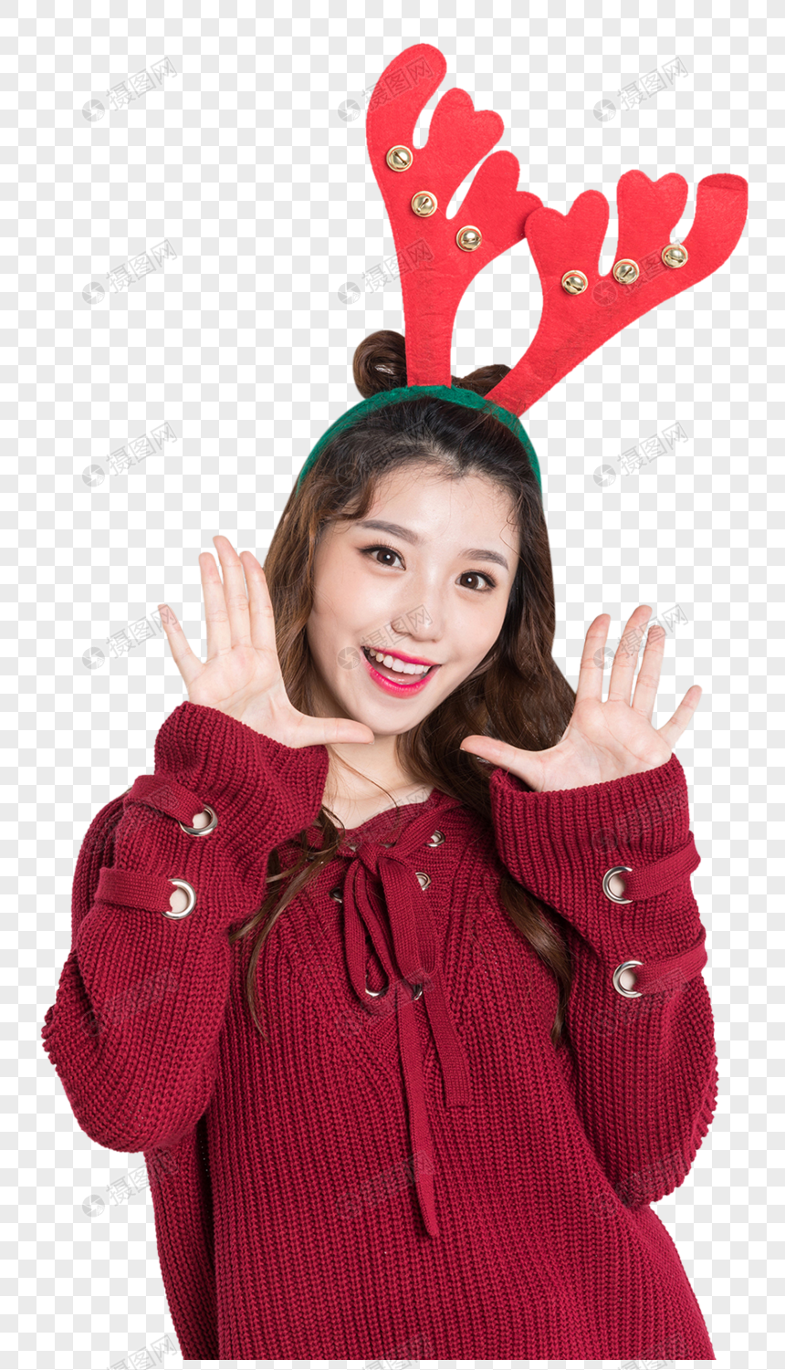 戴着鹿角的圣诞女孩图片