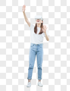戴着VR眼镜伸手触摸前方图片高清图片
