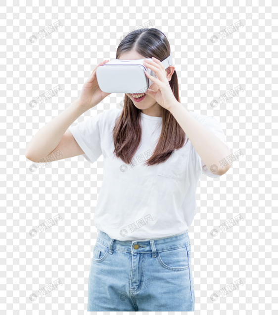 在教室头戴VR眼镜体验虚拟现实图片图片