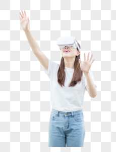 戴着VR眼镜伸手触摸前方图片图片