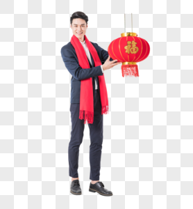 新年人像男士提着红灯笼图片图片