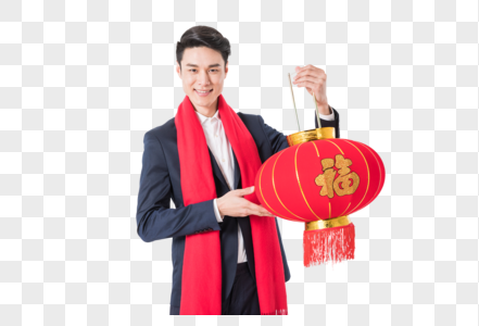 新年人像男士提着红灯笼图片