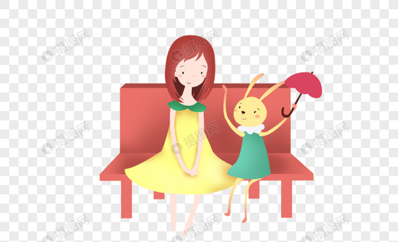 椅子上的女孩跟玩偶图片