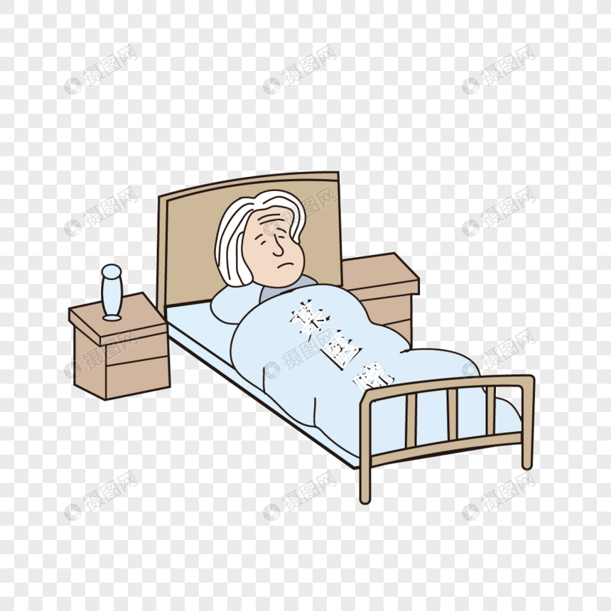 免抠元素 手绘/卡通元素 生病的奶奶.