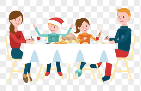 圣诞节在一起吃饭的一家人图片