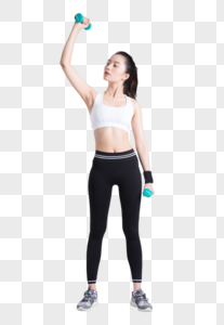 运动女性单手高低举哑铃动作图片