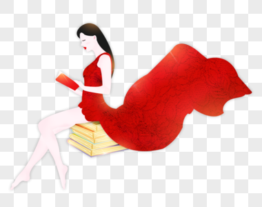 读书日红裙子读书女孩图片