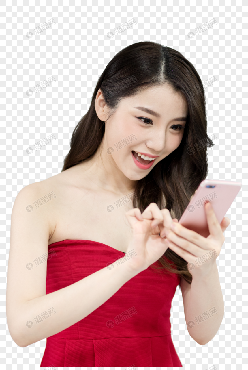 拿着手机正在抢红包的女性元素素材下载 正版素材 摄图网