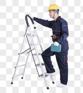 工人爬梯子动作底图高清图片