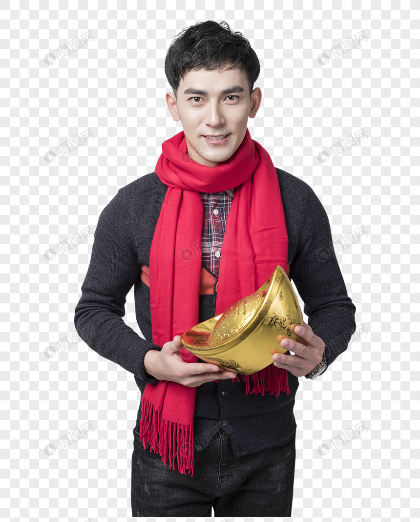 新年喜庆男士人像手捧金元宝