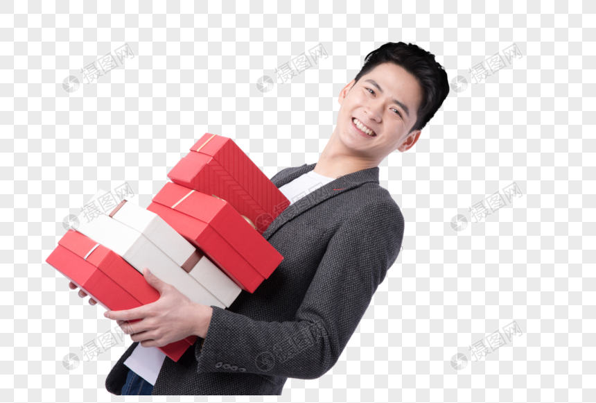 抱着礼物盒的年轻男士图片