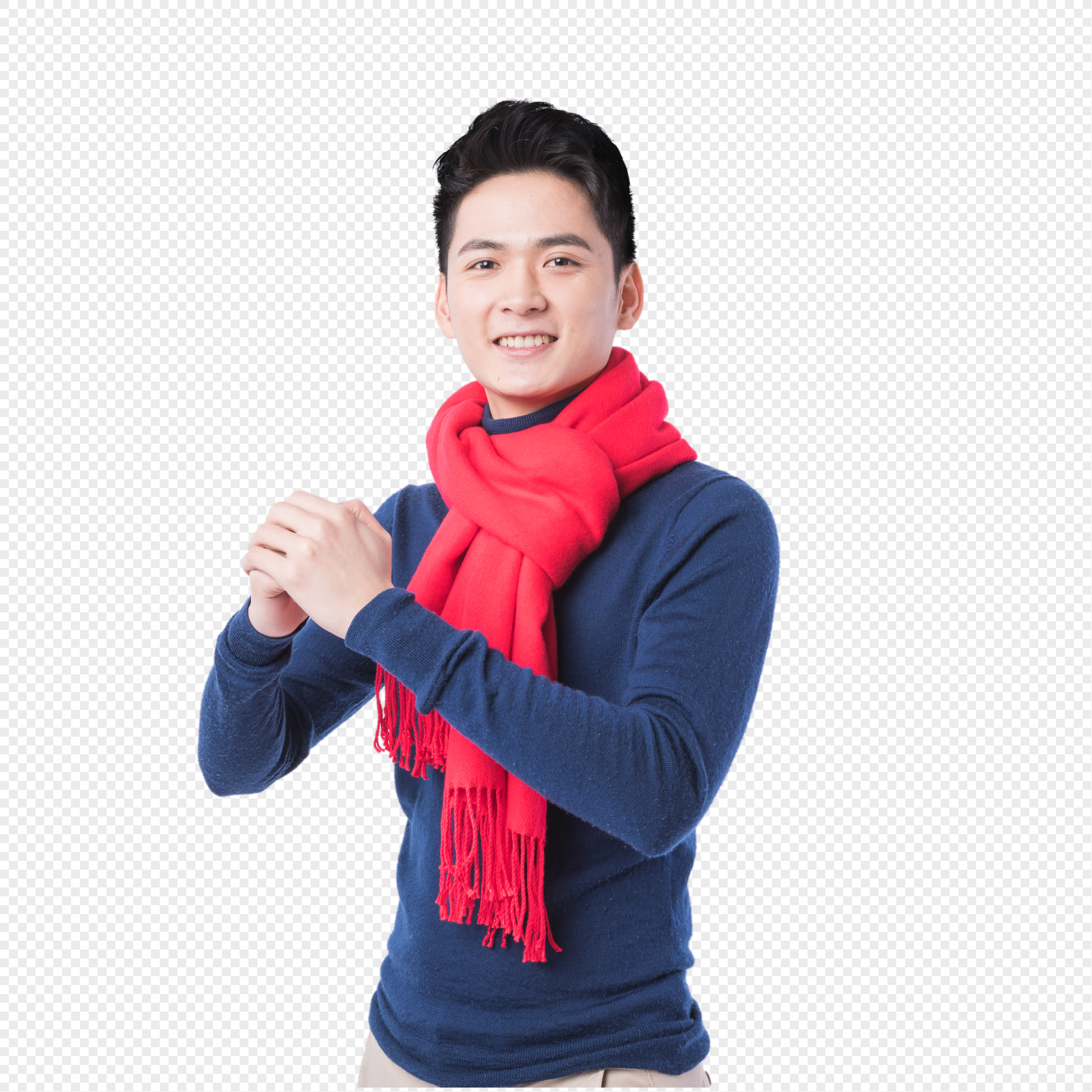 年轻男性新年拜年动作