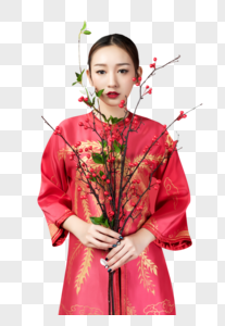 红妆美女与梅花图片