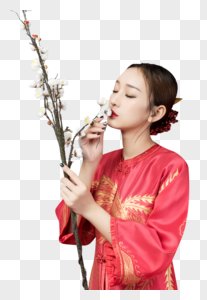 红妆美女与梅花图片