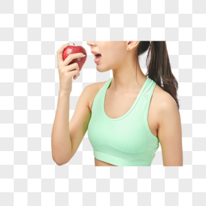 青年女性手持红苹果动作图片