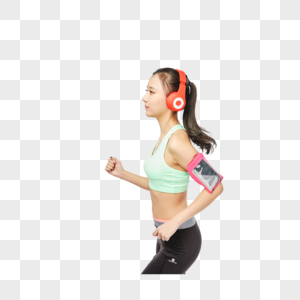 青年女性跑步使用电子产品图片