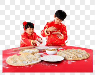 新年孩子们在包饺子图片