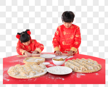 新年孩子们在包饺子图片